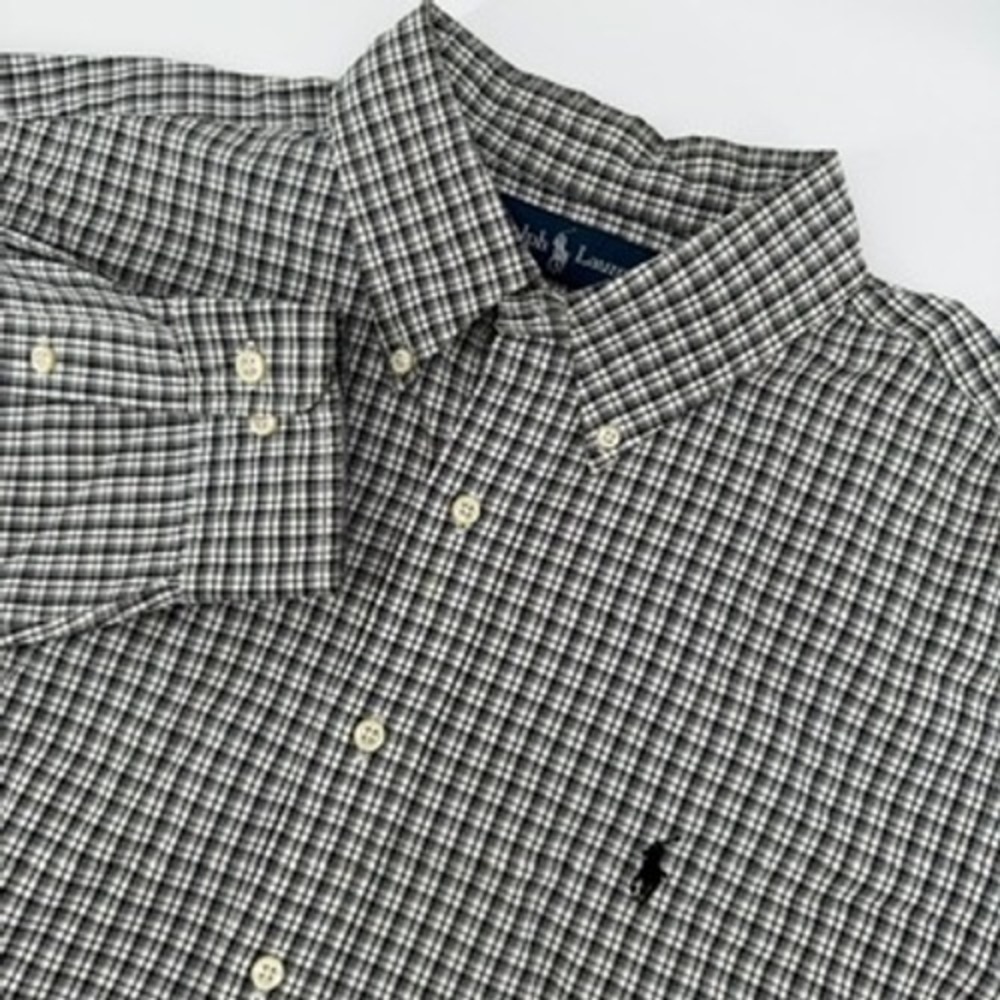 Ralph Lauren Classic Fit Black White Check Button Down Shirt Mens 17 XL Long Slv
